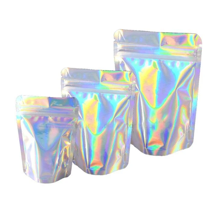 Individualūs holografiniai vaivorykštės lazeriai „Mylar“ užtrauktuko užrakto hologramos pakuotės krepšiai su savo dizainu