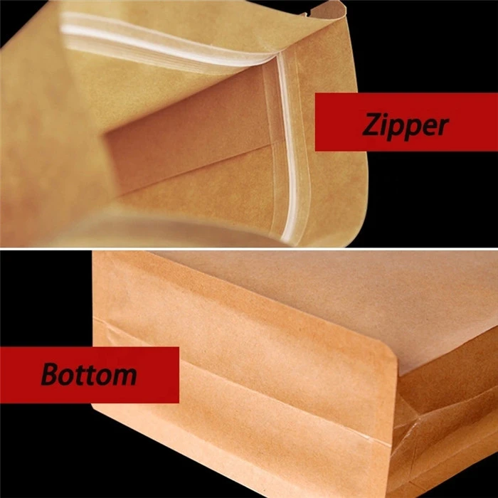 Eco Friendly Soil Color Kraft Paper Zipper Bags Packing For Dried Fruit / Nuts