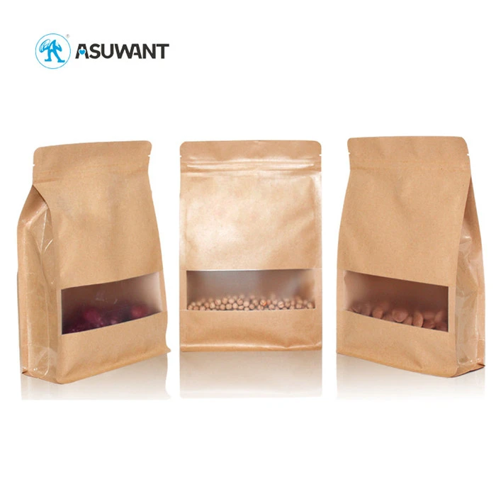 Eco Friendly Soil Color Kraft Paper Zipper Bags Packing For Dried Fruit / Nuts