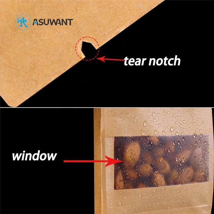 Eco Friendly Soil Color Kraft Paper Zipper Bags Packing For Dried Fruit / Nuts