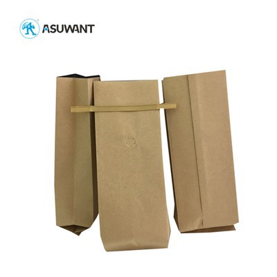 Kvadratinis dugno gurkšniai krepšiai „Kraft“ popierius, kavos pupelių pakavimo krepšys su skardos kaklaraištis